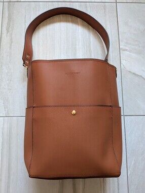 Brown Leather Bucket Bag Purse With Straps